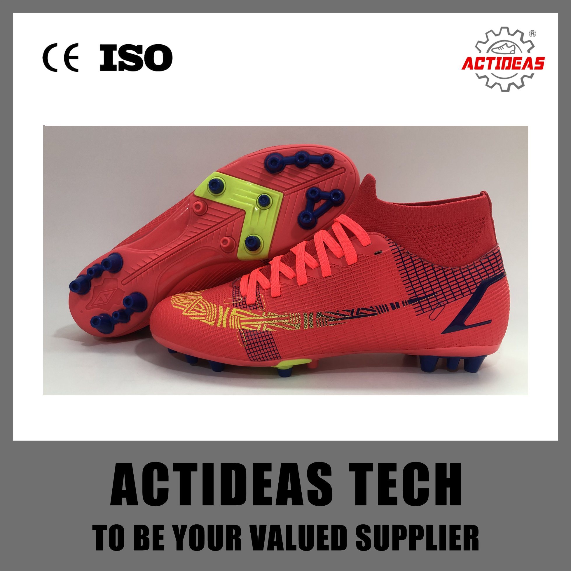 Customize Factory OEM Boy′s High Top Fly Weaving Indoor Football Boots Turf Futsal Soccer Shoes for Men